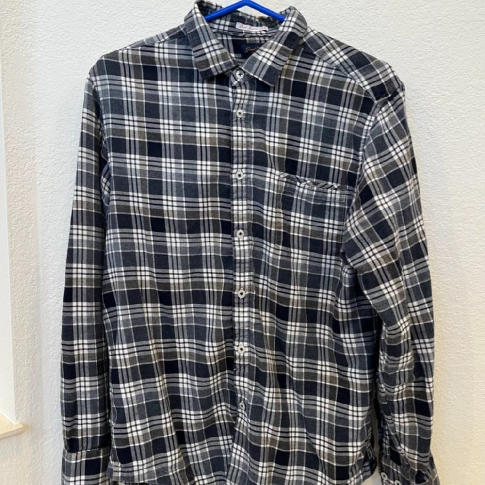 Good Man Brand Plaid Print Flannel Shirt - Mens Medium - Blue/Grey/White
